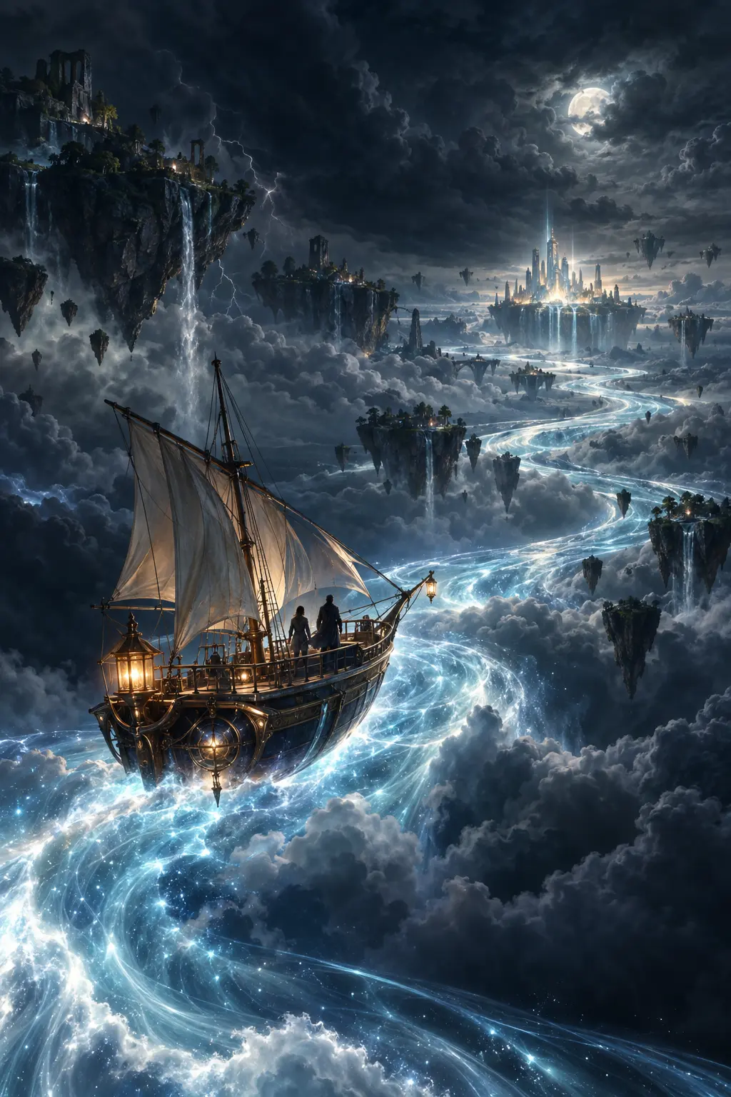 Floating islands and a luminous route leading toward a lost city